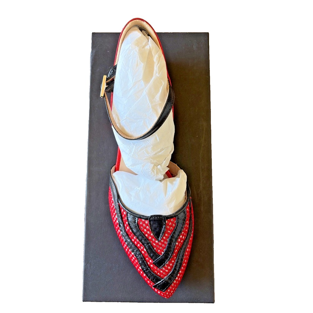 Dream Walkers Kusama Red/Black Leather Flats Handmade Shoes Womens 37 NEW IN BOX